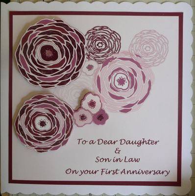 First Anniversary Card with flowers, burgundy