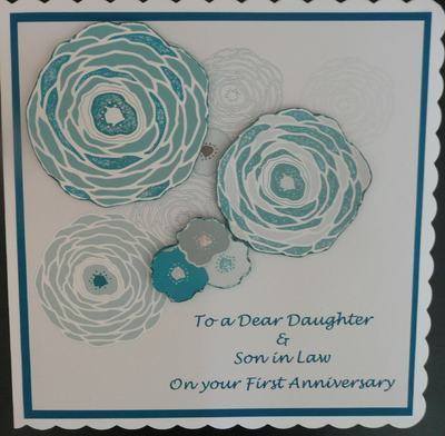 First Anniversary Card with flowers, teal