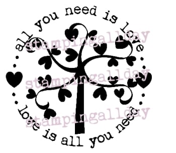 All you need is love, with heart tree 6.3cm circle stamp