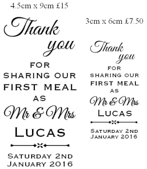 Sharing our first meal as Mr & Mrs, custom stamp