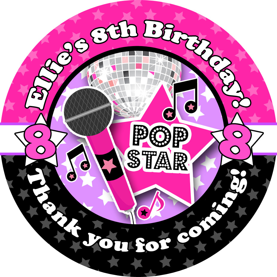 Popstar Theme Party Birthday Party Childrens Party Bag Labels Stickers
