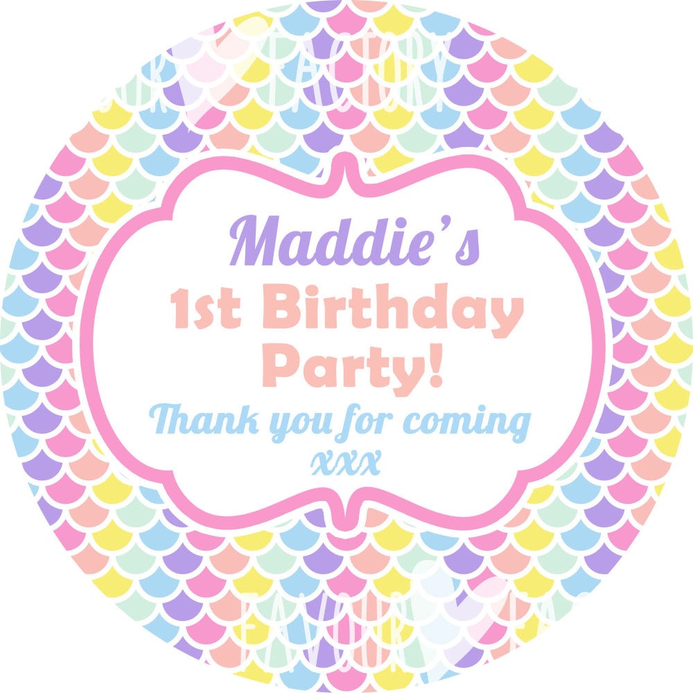 Pastel Rainbow Mermaid Scales Personalised Party Bags Sweet Cones Stickers