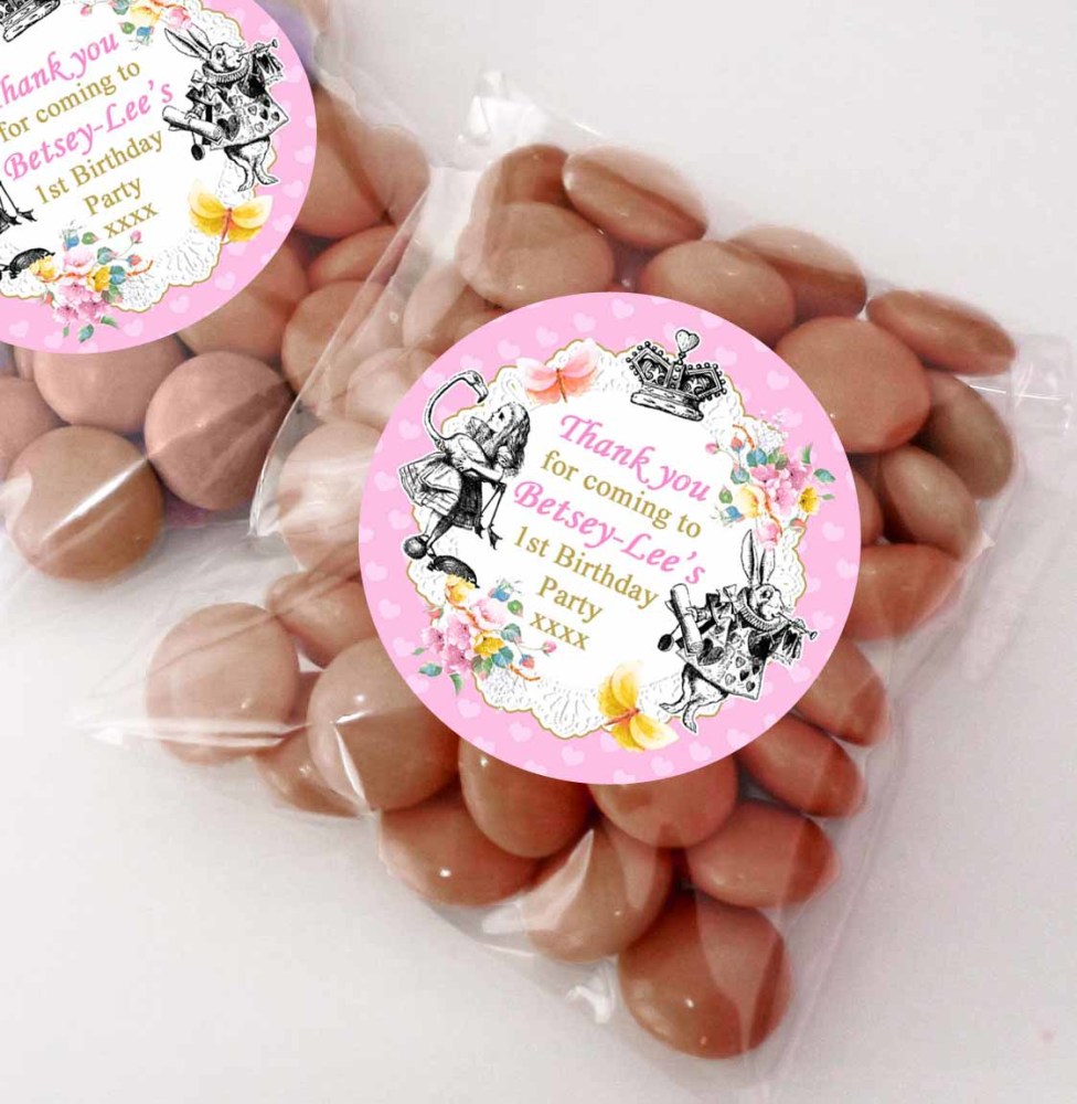 Alice in Wonderland Vintage Personalised BIRTHDAY PARTY sweet bag favours K