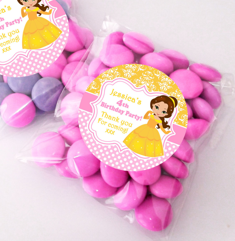 Belle Princess Party Personalised Sweet Favour Bags Kits Princess Belle Personalised Birthday Party Bags Fillers Sweet Kits X12