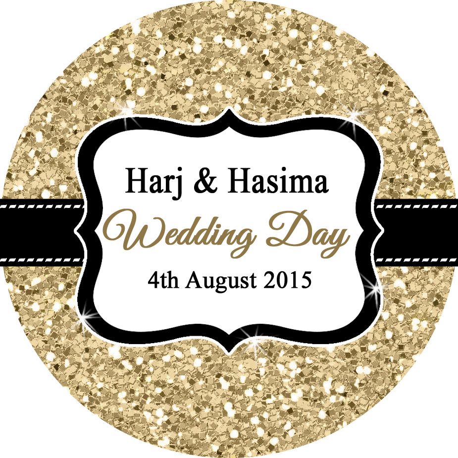 Glitter Effect Indian Wedding Celebrations Personalised Favour Stickers, 1x