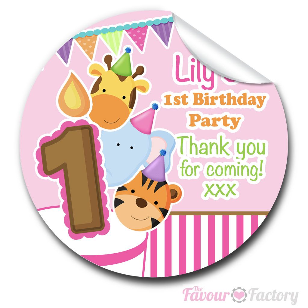 Animal Friends Girls Birthday party personalised bags stickers 1x A4 sheet