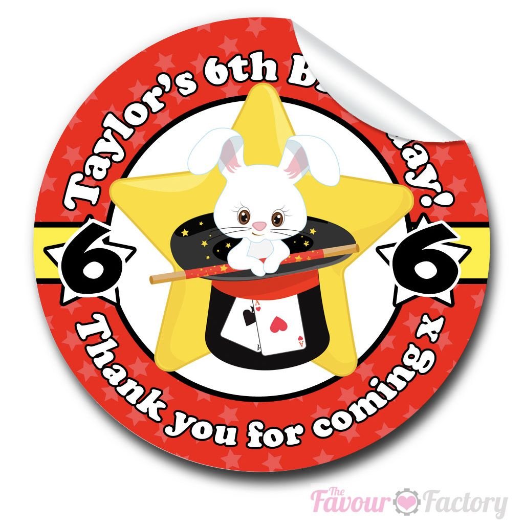 Magic Show Rabbit In Hat Birthday party personalised bags stickers 1x A4 sh