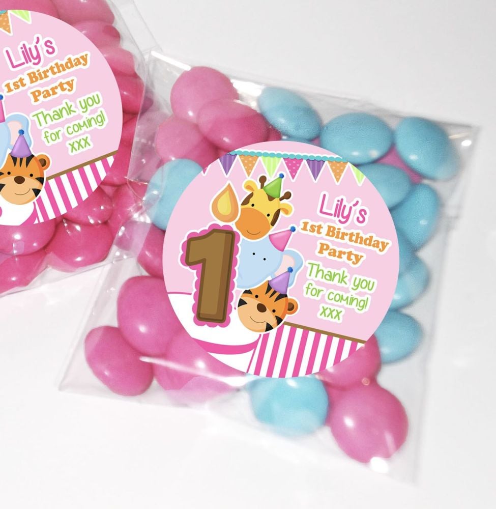 Animal Friends Girls Personalised BIRTHDAY PARTY sweet Treat bags favours K
