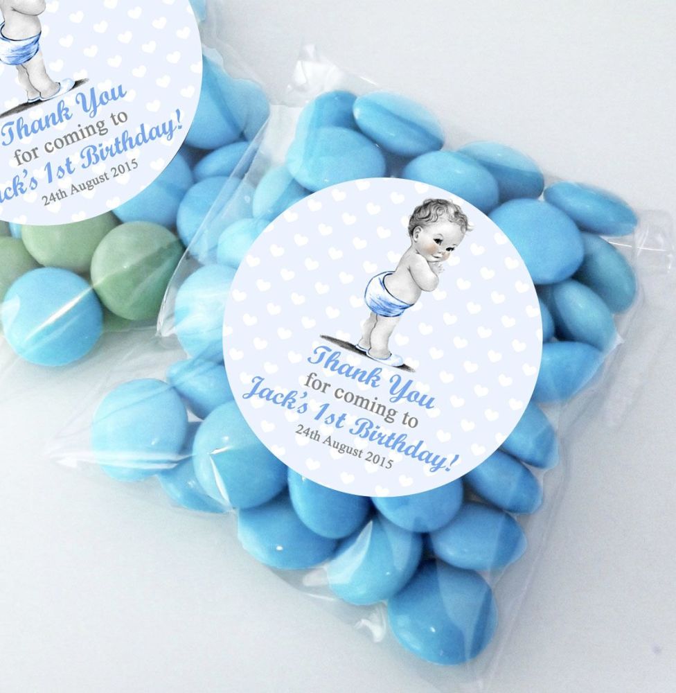 Personalised Vintage 1st Birthday Baby Boy Sweet Bags Party Bag Fillers Baby Boy Vintage Personalised Birthday Party Bags Fillers Sweet Kits X12