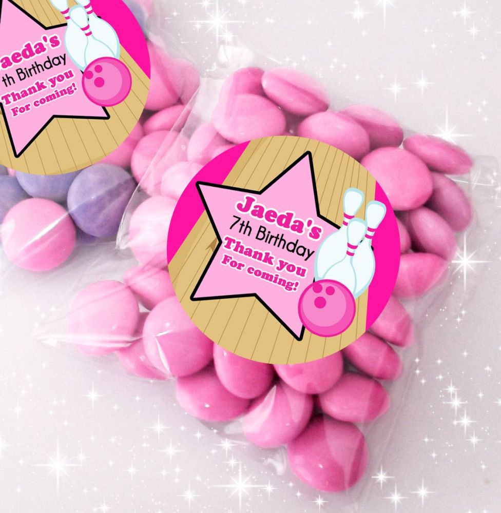 Bowling Girls Personalised BIRTHDAY PARTY sweet Treat bags favours KITS x12