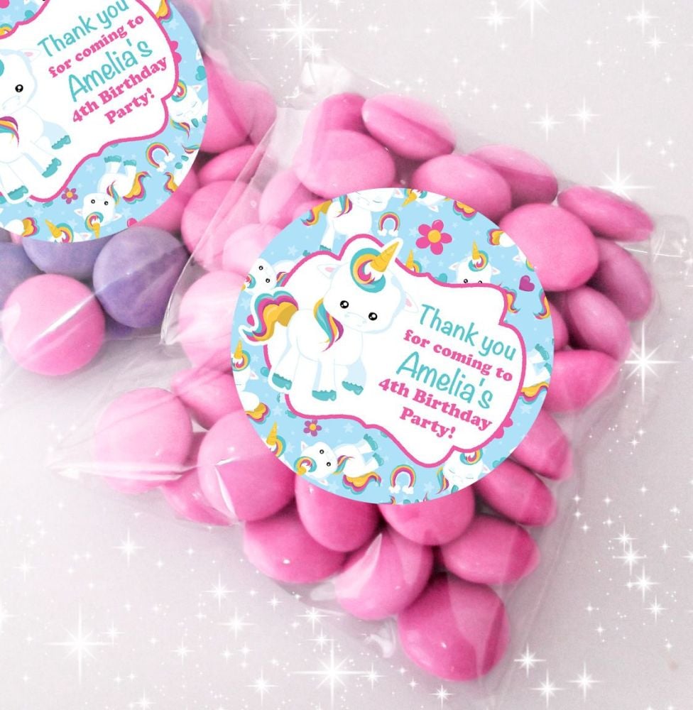 Baby Unicorn Personalised BIRTHDAY PARTY sweet Treat bags favours KITS x12