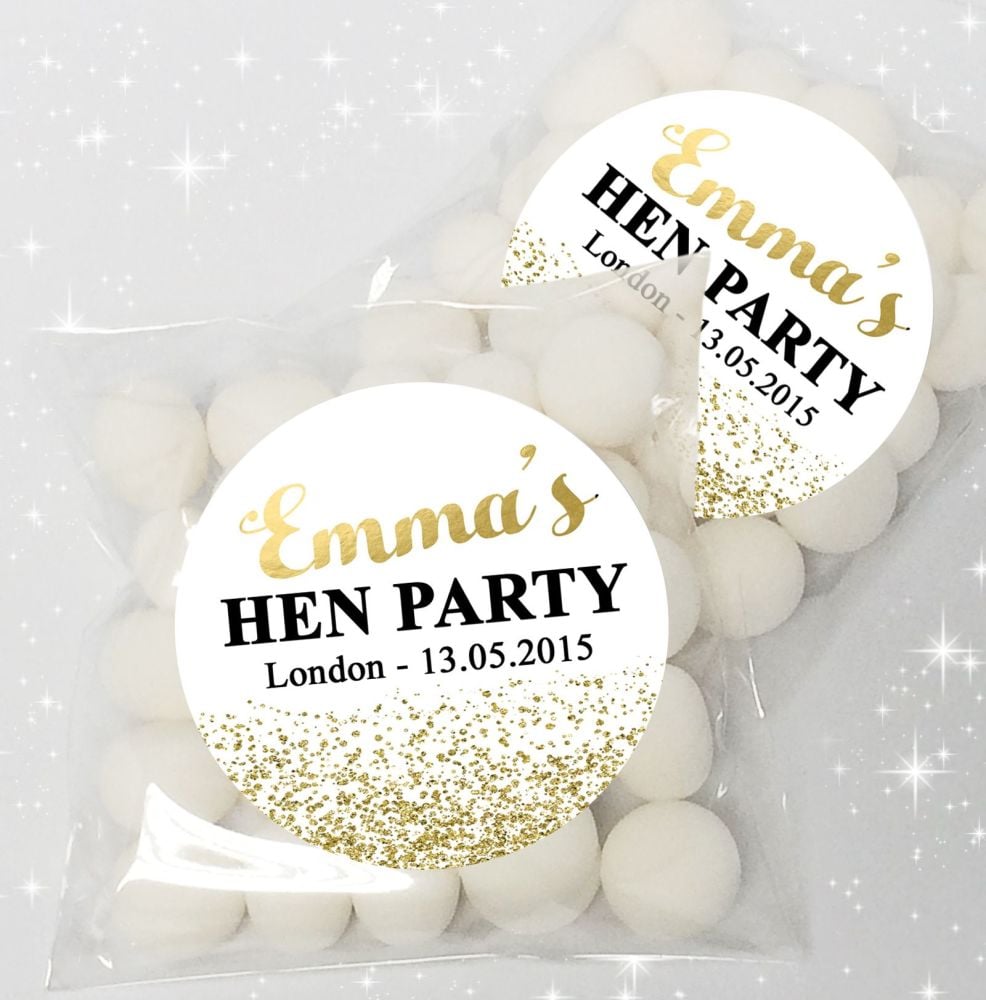 Gold Glitter Confetti Personalised HEN NIGHT party sweet bags favours KIT x
