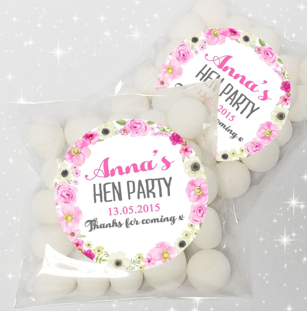 Watercolour Flowers Personalised HEN NIGHT party sweet bags favours KIT x12