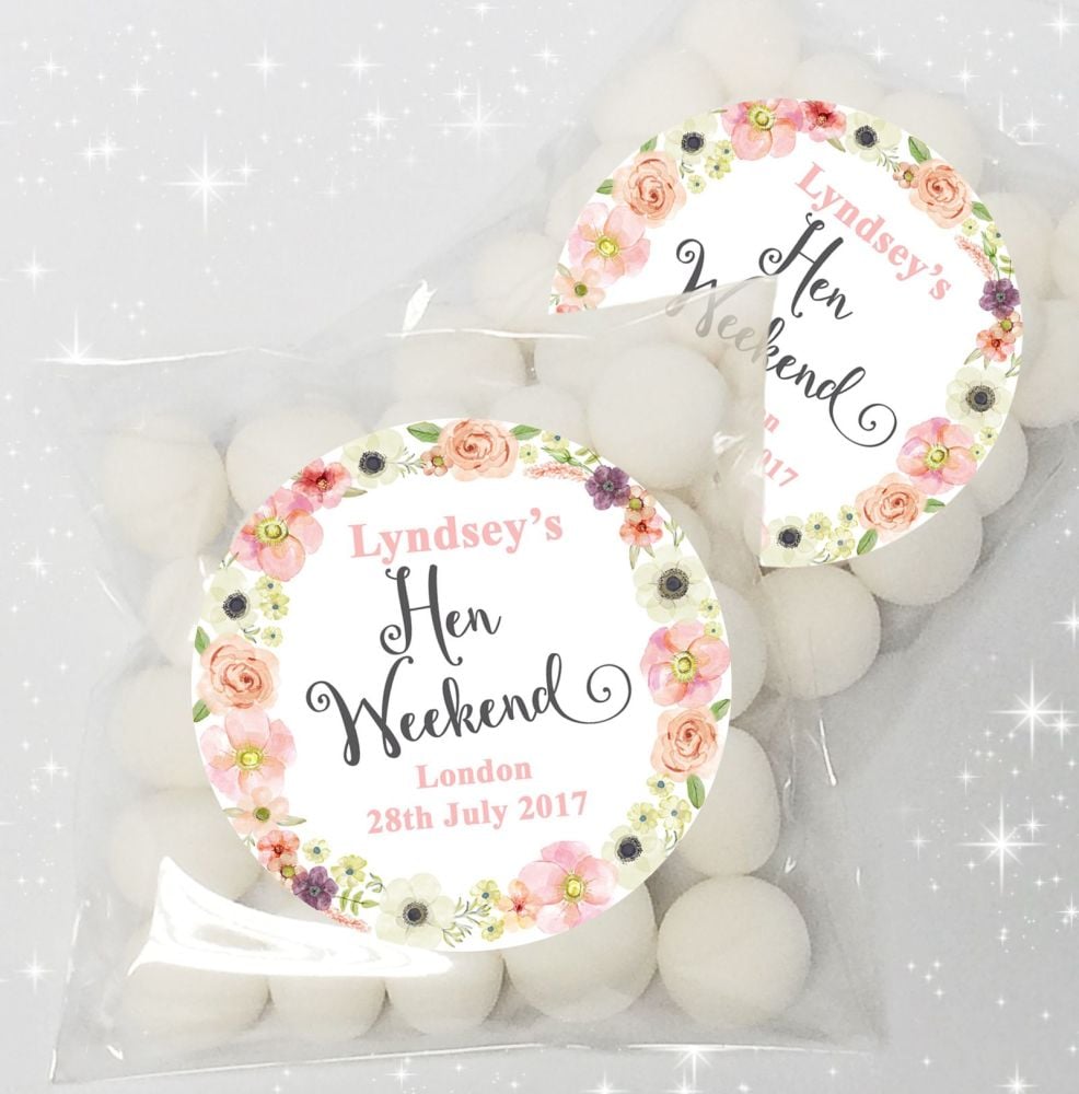 Jessica Watercolour Flowers Personalised HEN NIGHT party sweet bags favours