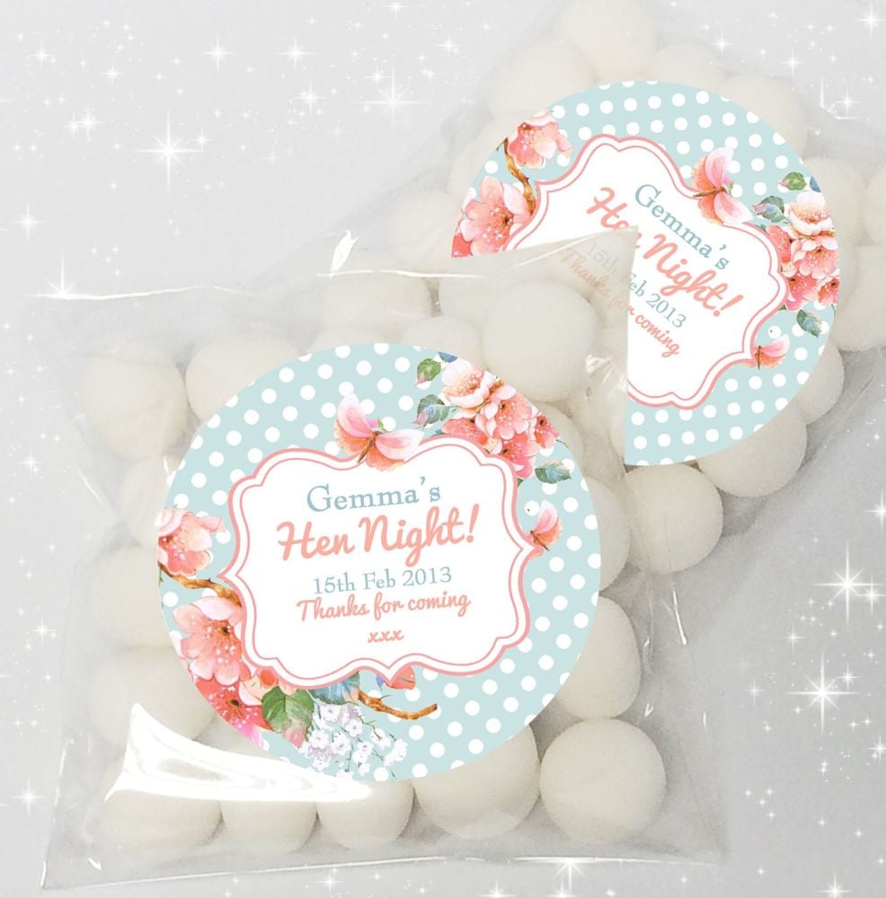 Vintage Florals Personalised HEN NIGHT party sweet bags favours KIT x12