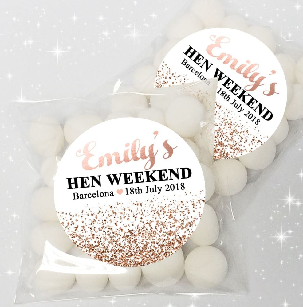 Rose Gold Glitter Confetti Personalised HEN NIGHT party sweet bags favours