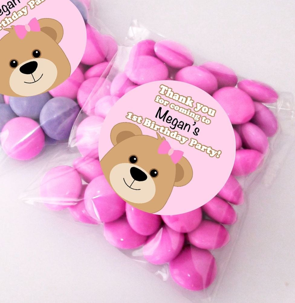 Teddy Bear Pink personalised BIRTHDAY party bags fillers sweet bags KITS x1
