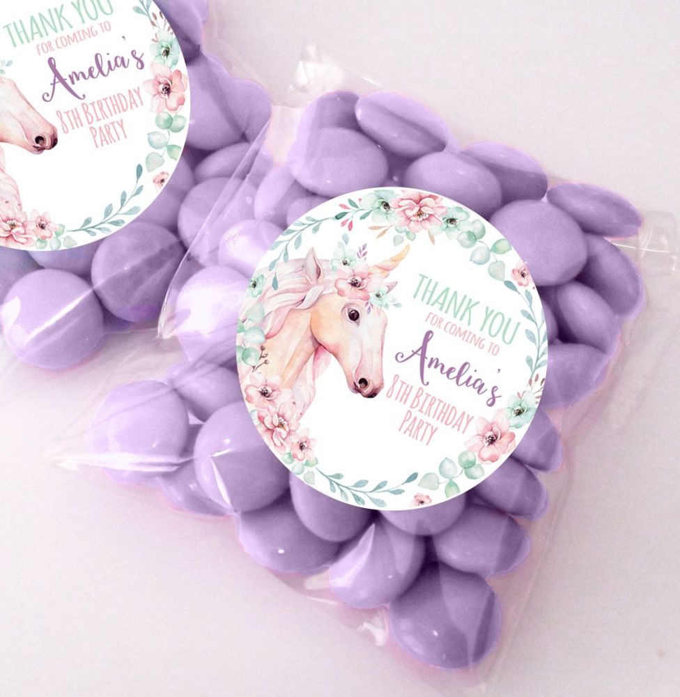 Floral Unicorn personalised BIRTHDAY party bags fillers sweet bags KITS x12