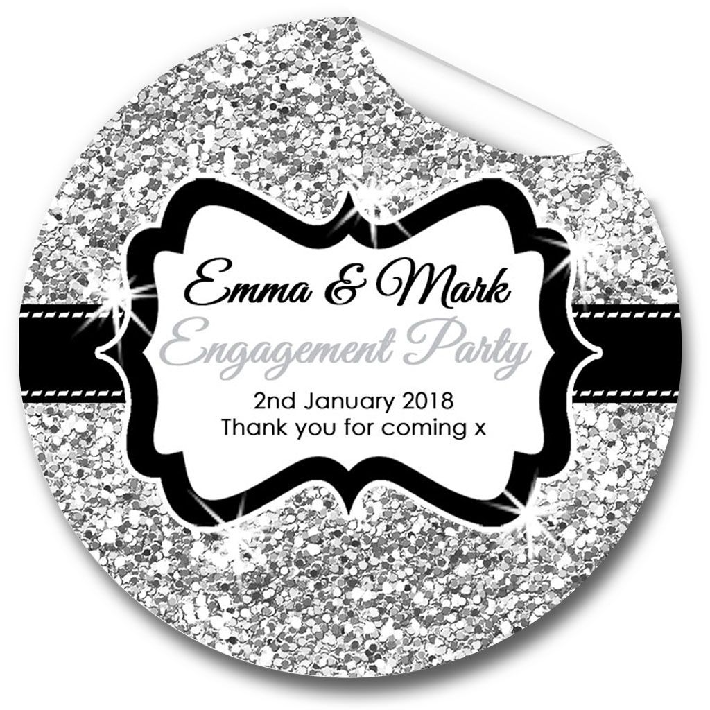 Popcorn Striped Personalised Engagement Party Stickers 1xA4 sheet