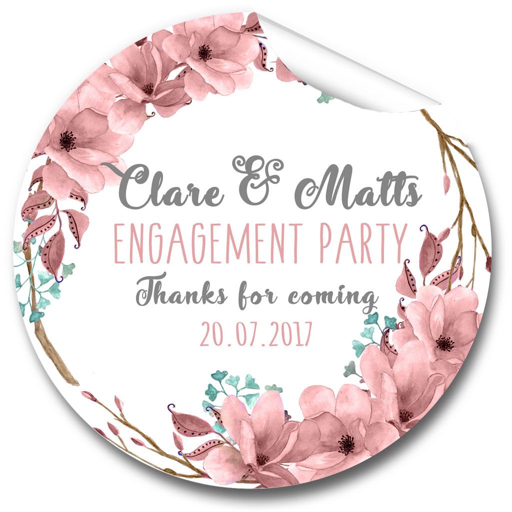 Boho Floral Wreath Personalised Engagement Party Stickers 1xA4 sheet