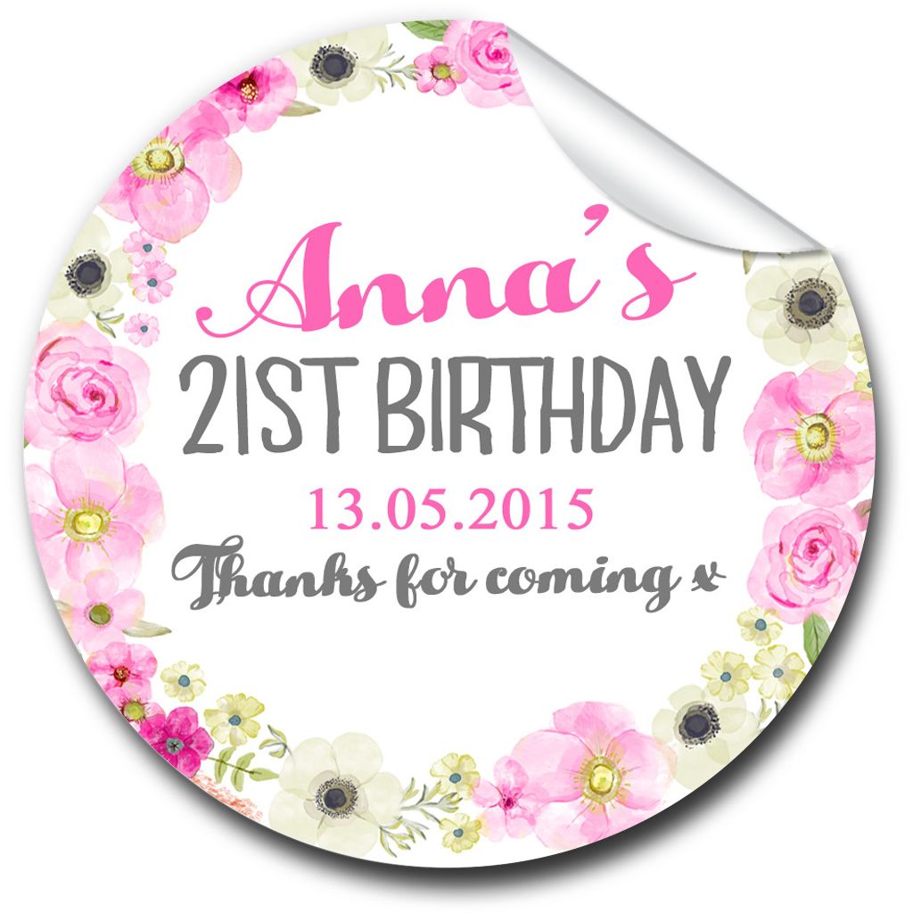 Anna Watercolour Flowers Birthday Party Personalised Stickers