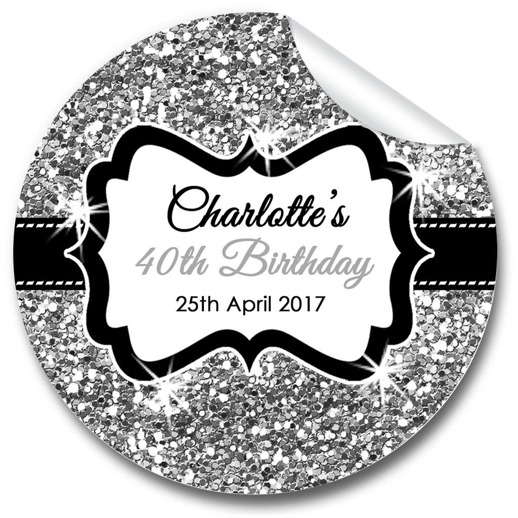 Silver Glitter Personalised Birthday Party Stickers