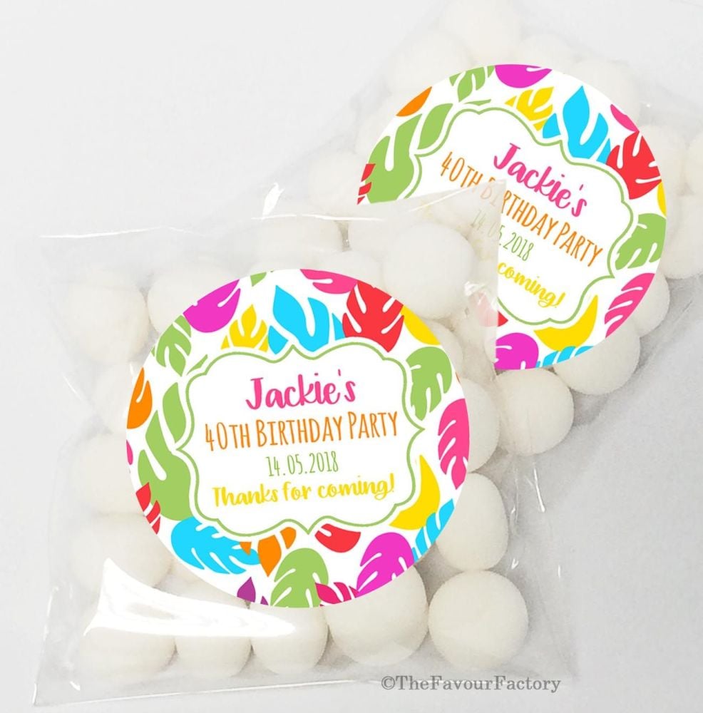 Bright Tropical Leaves Personalised Birthday Party sweet bags KITS x12
