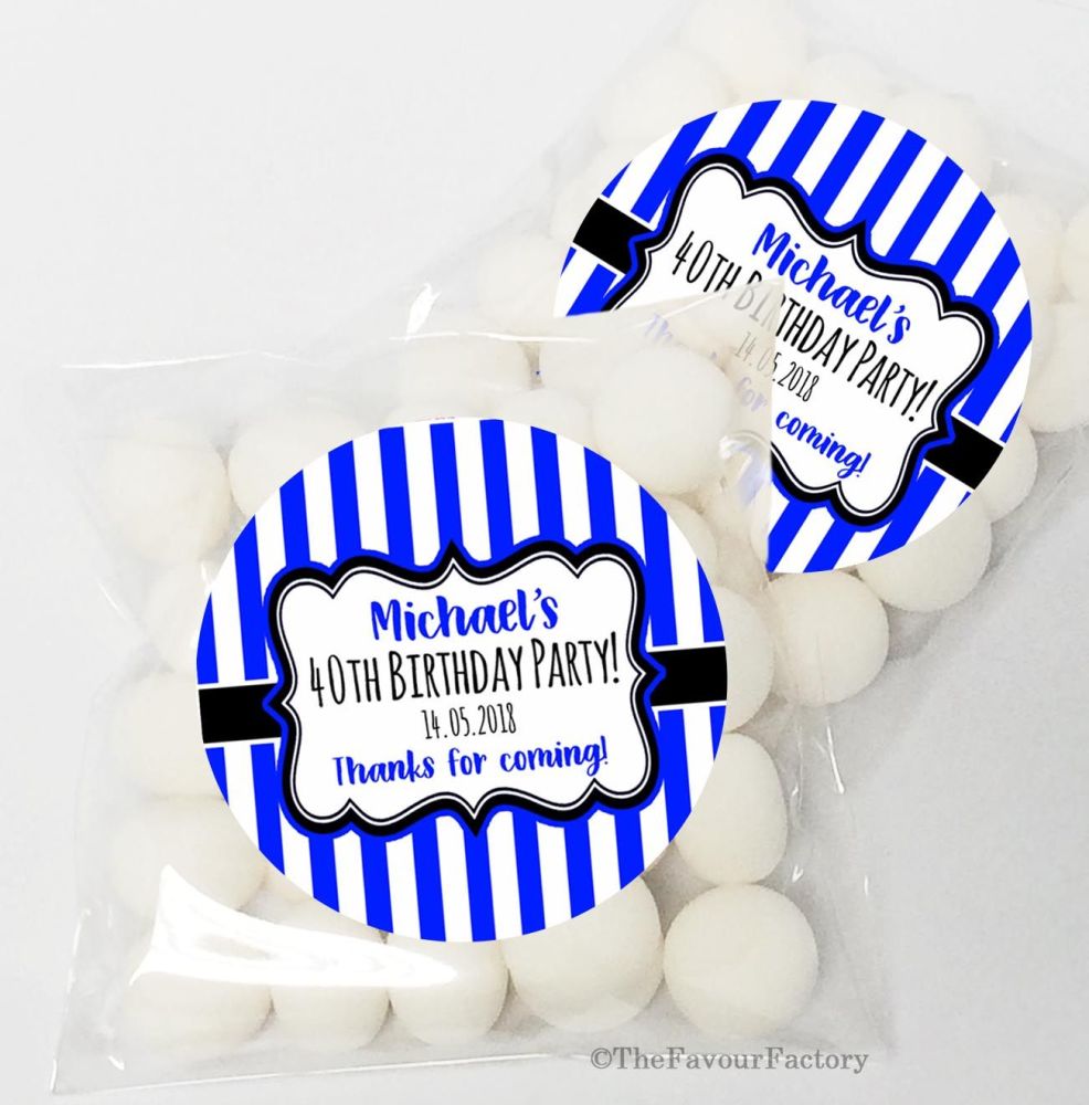 Stripes Personalised Birthday Party sweet bags KITS x12