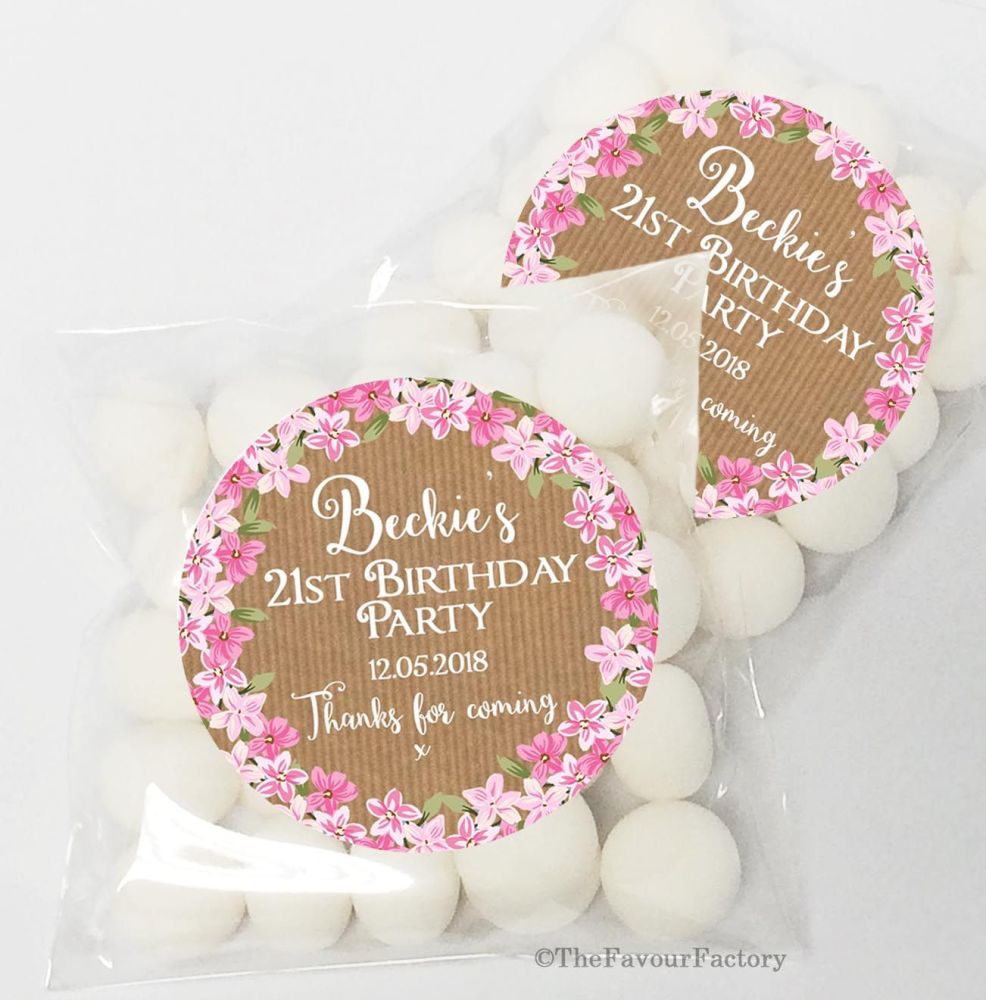 Kraft Florals Personalised Birthday Party sweet bags KITS x12