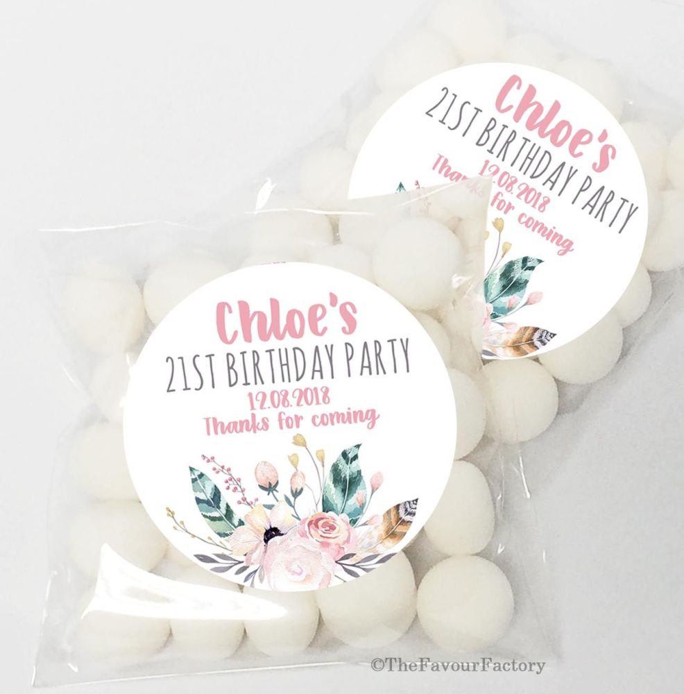 Kraft Florals Personalised Birthday Party sweet bags KITS x12