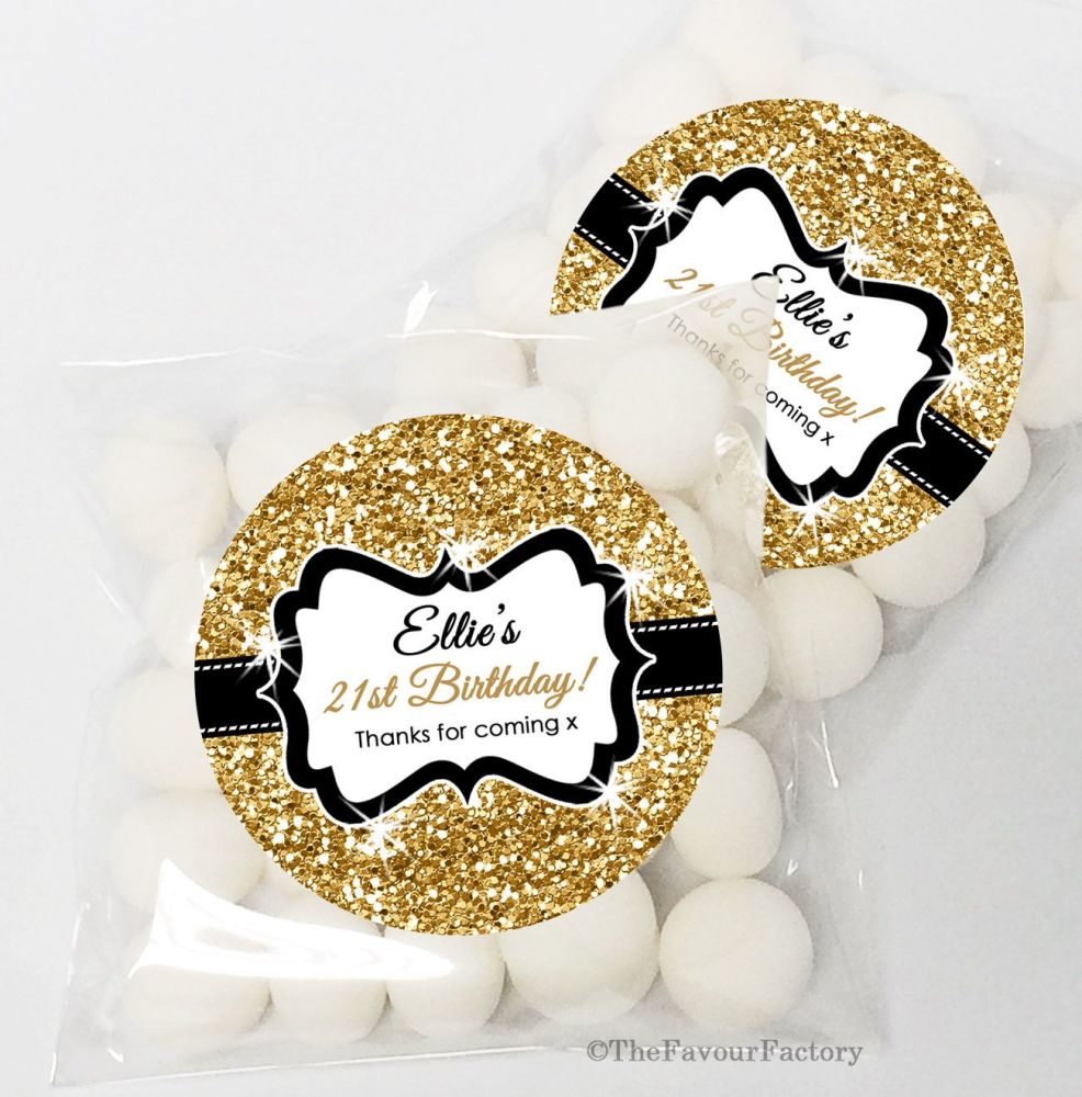 Gold Glitter Personalised Birthday Party sweet bags KITS x12