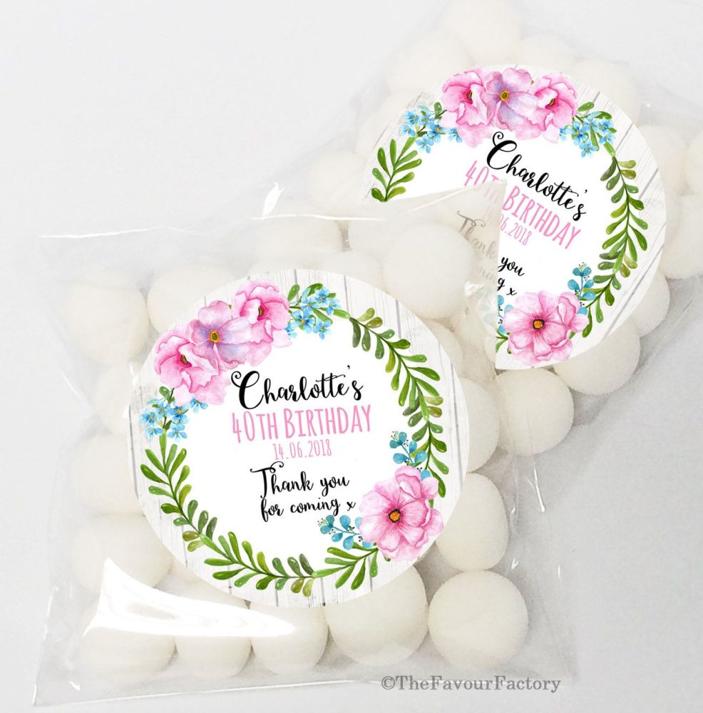 Charlotte Tropical Florals Personalised Birthday Party sweet bags KITS x12