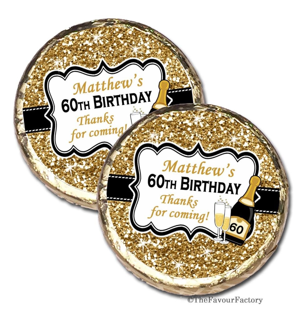 Gold Glitter Champagne Personalised Birthday Party Mint Chocolates x10