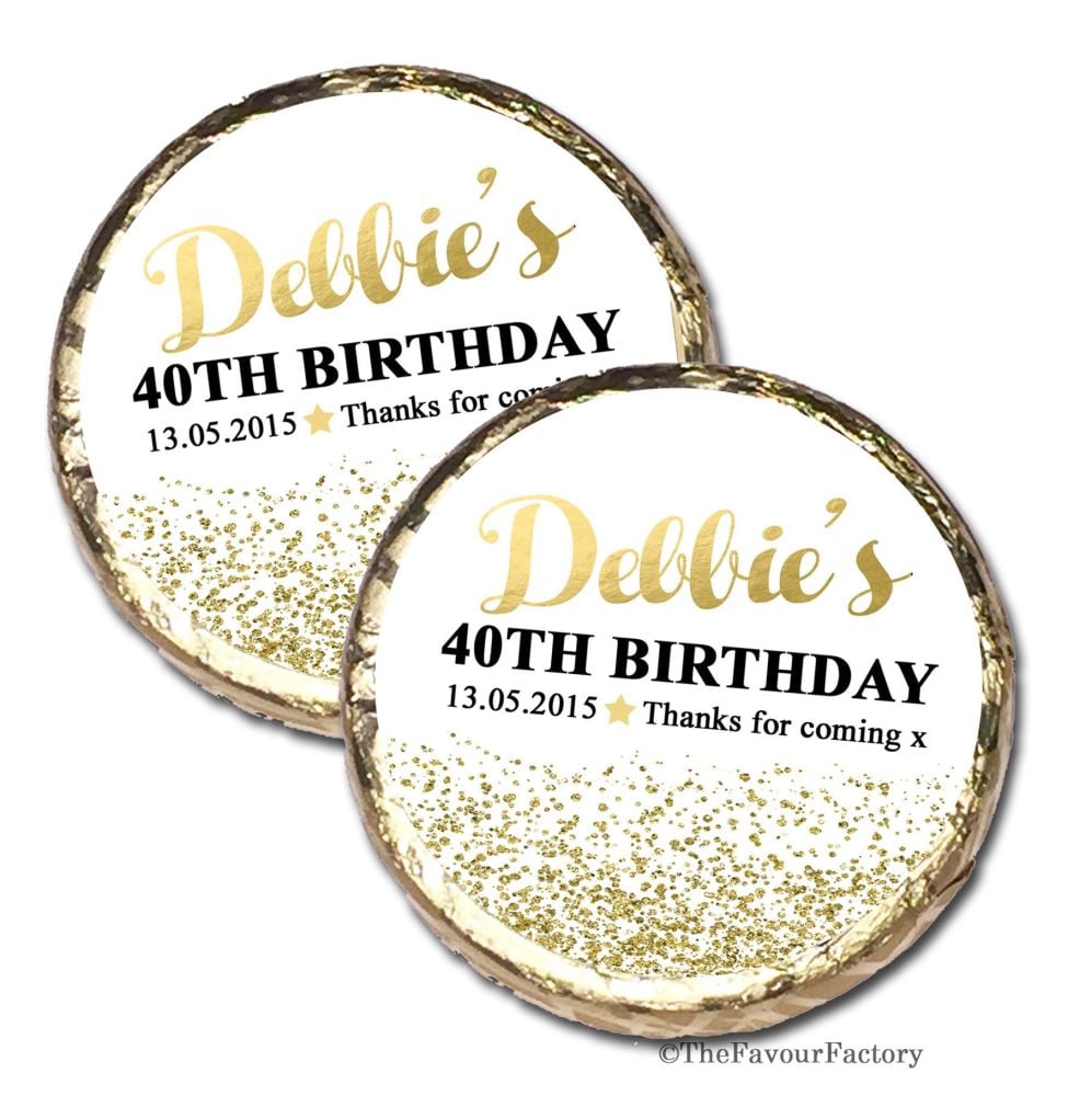 Gold Glitter Confetti Personalised Birthday Party Mint Chocolates x10