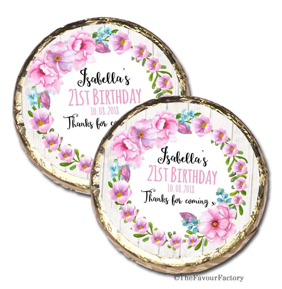 Isabella Floral wreath Personalised Birthday Party Mint Chocolates Favours