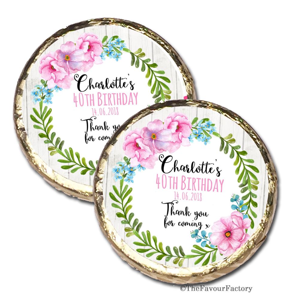 Charlotte Tropical Flowers Personalised Birthday Party Mint Chocolates Favo