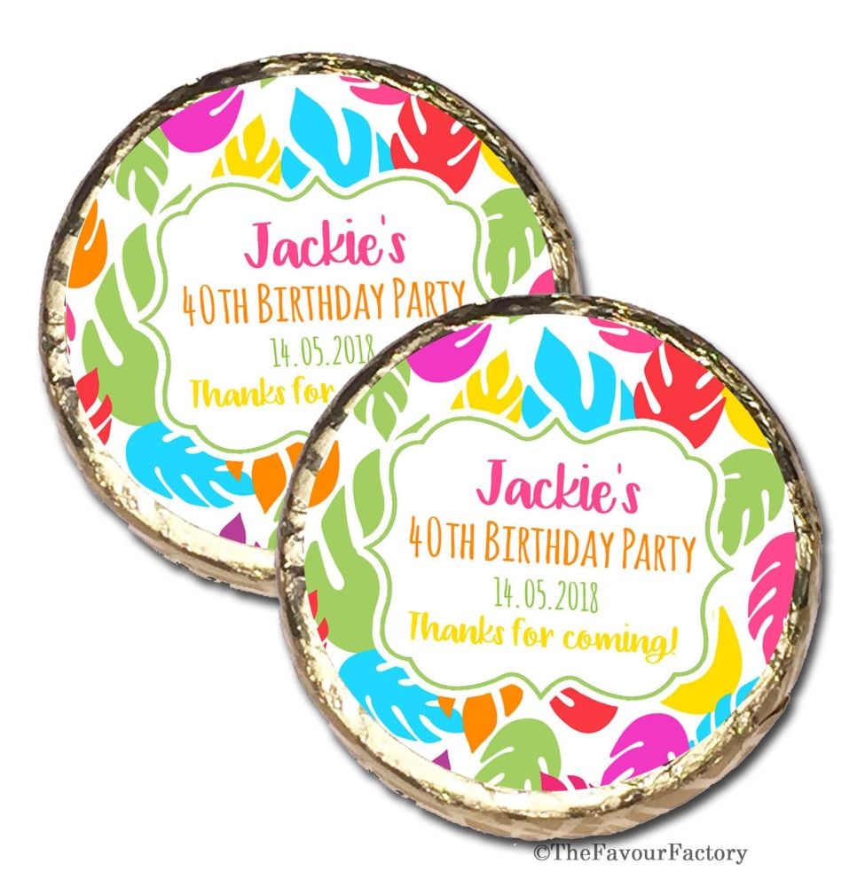Bright Tropical Leaves Personalised Birthday Party Mint Chocolates Favours