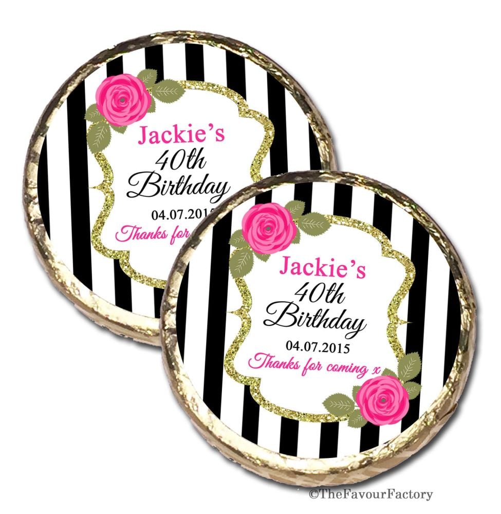 Black stripe Roses Personalised Birthday Party Mint Chocolates Favours x10