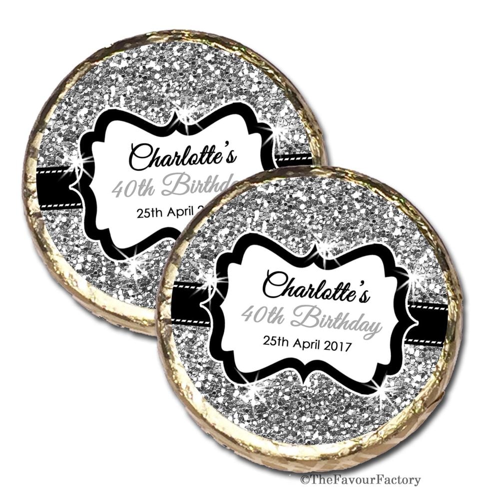 Silver Glitter Personalised Birthday Party Mint Chocolates Favours x10