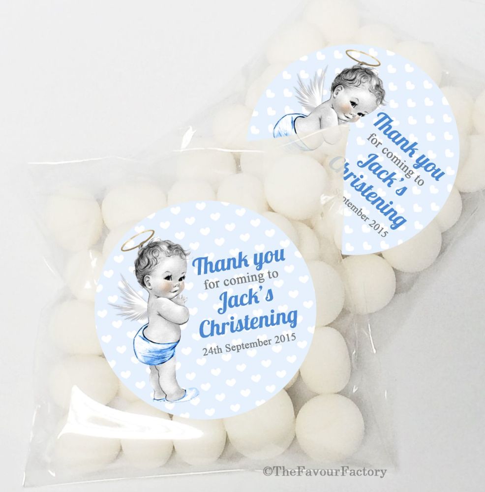 Vintage Baby Boy Christening Baptism Sweet Bags Table Favours Kits x12