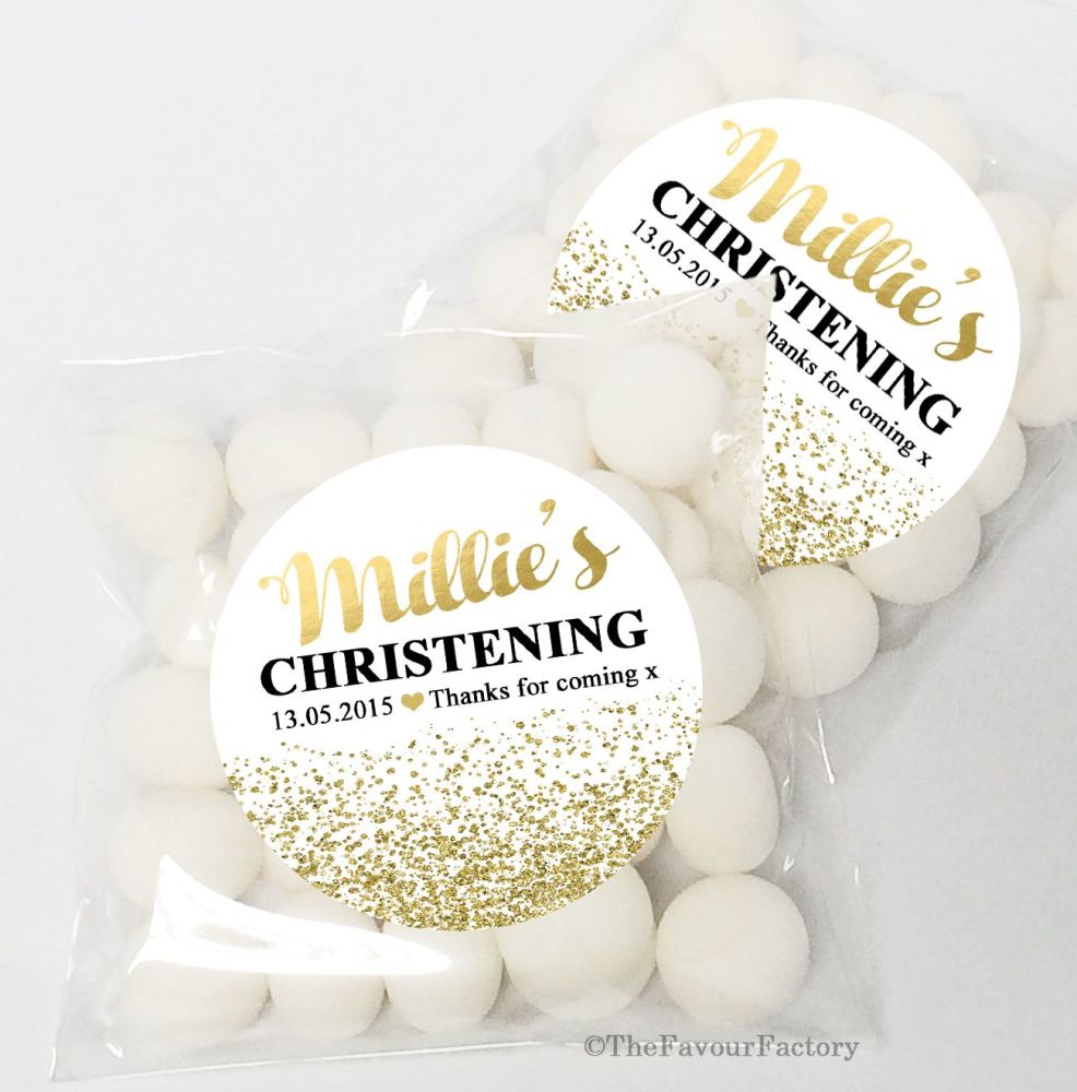 Gold Glitter Confetti Christening Baptism Sweet Bags Favours Kits x12