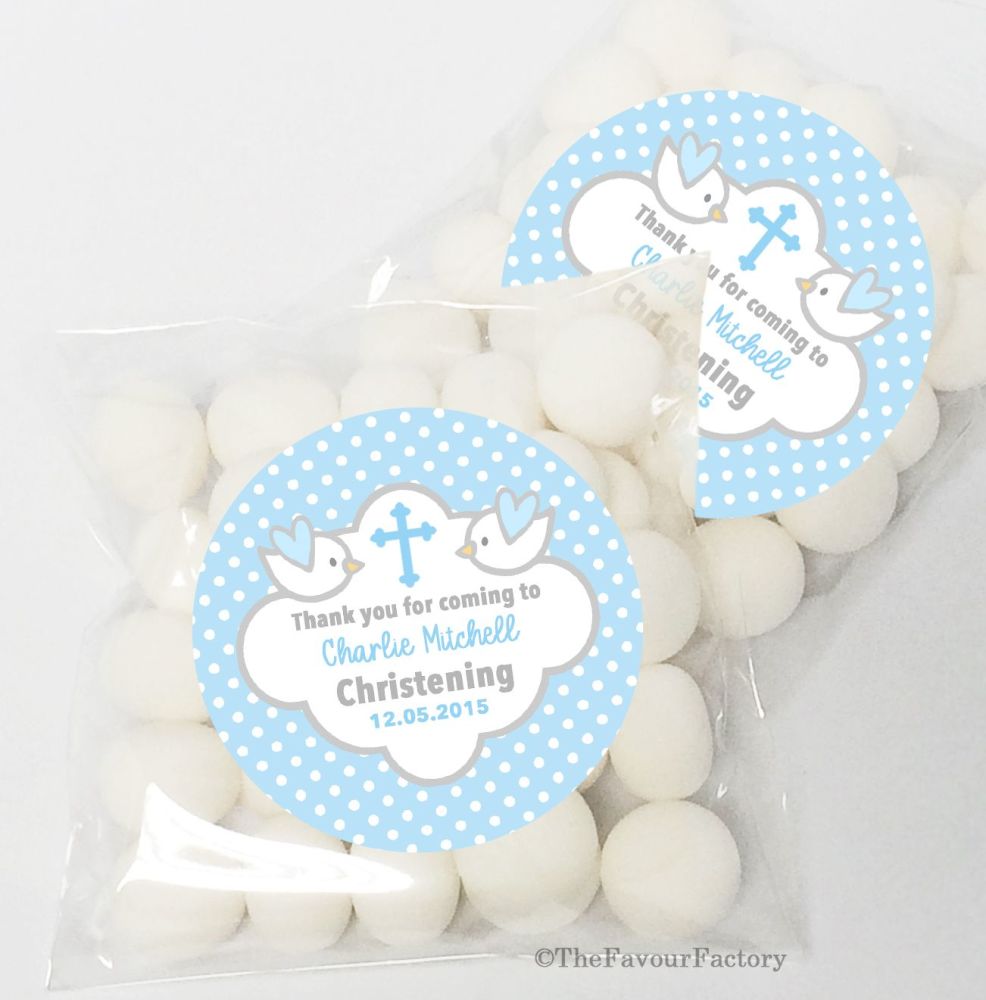 Doves Blue Christening Baptism Sweet Bags Favours Kits x12