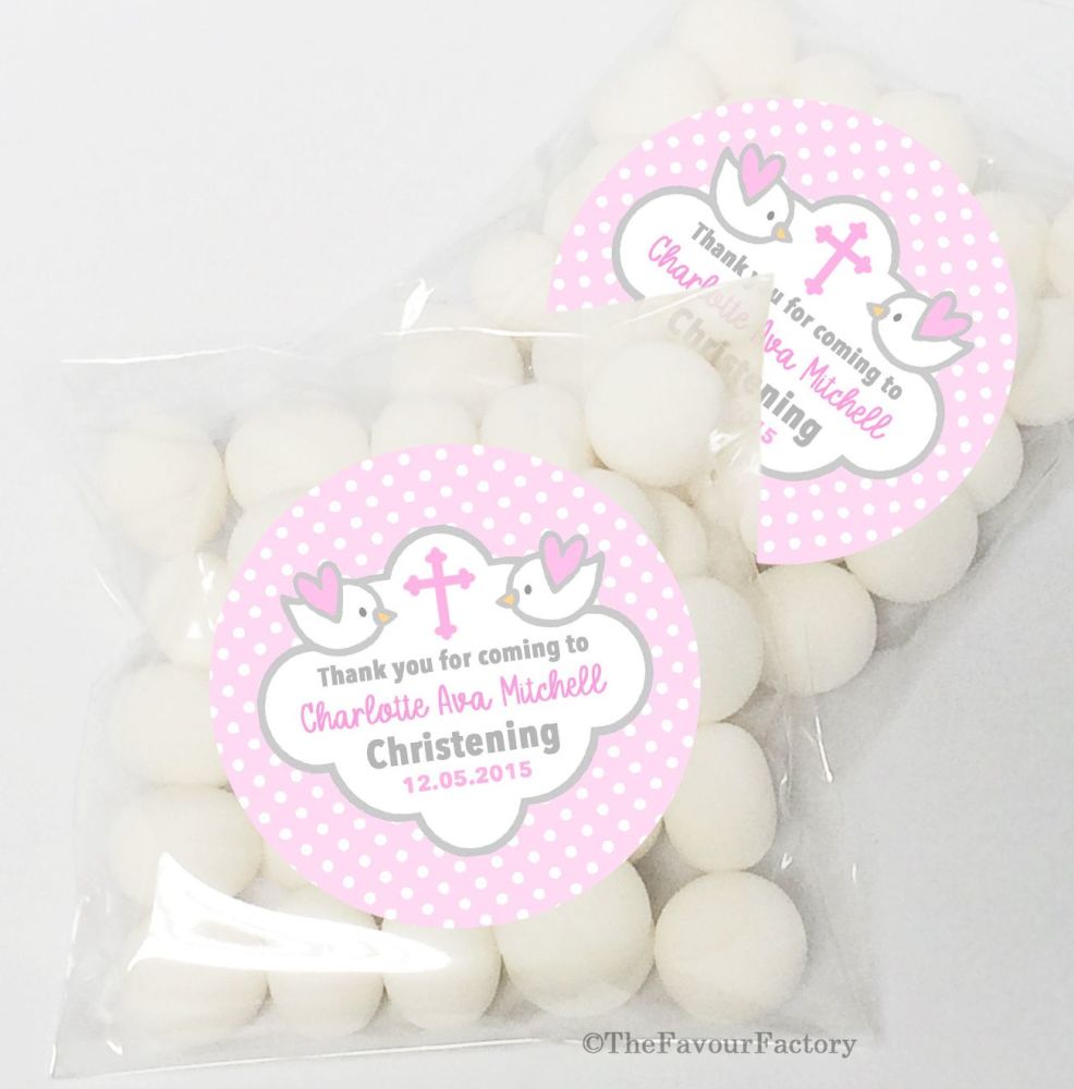 Doves Pink Christening Baptism Sweet Bags Favours Kits x12