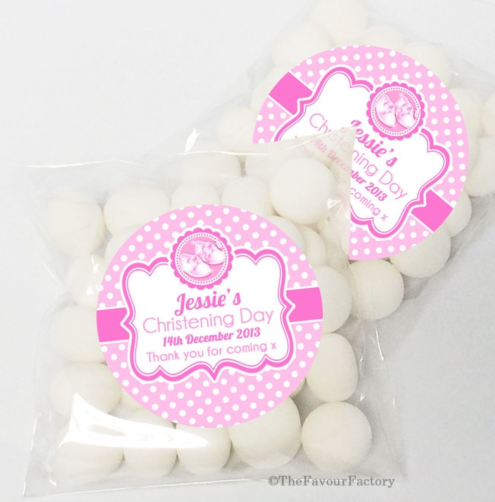 Booties Pink Christening Baptism Sweet Bags Table Favours Kits x12