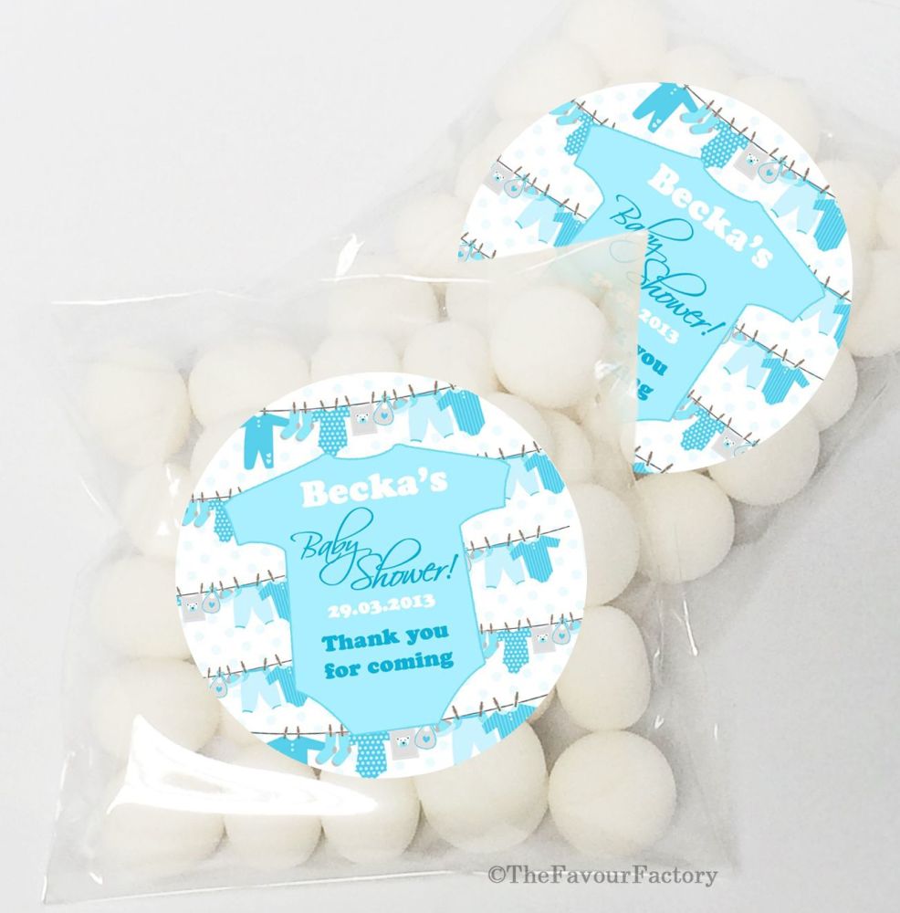 Babygro Blue BABY SHOWER Party Personalised favours KITS x12