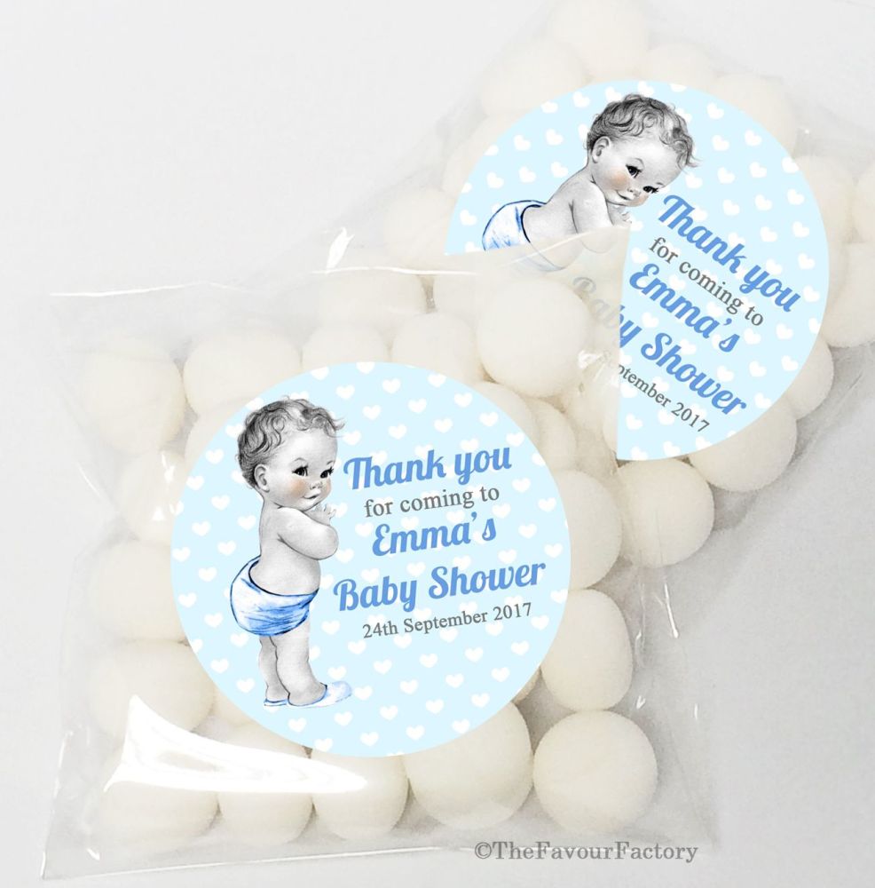 Vintage Baby Boy BABY SHOWER Party Personalised favours KITS x12