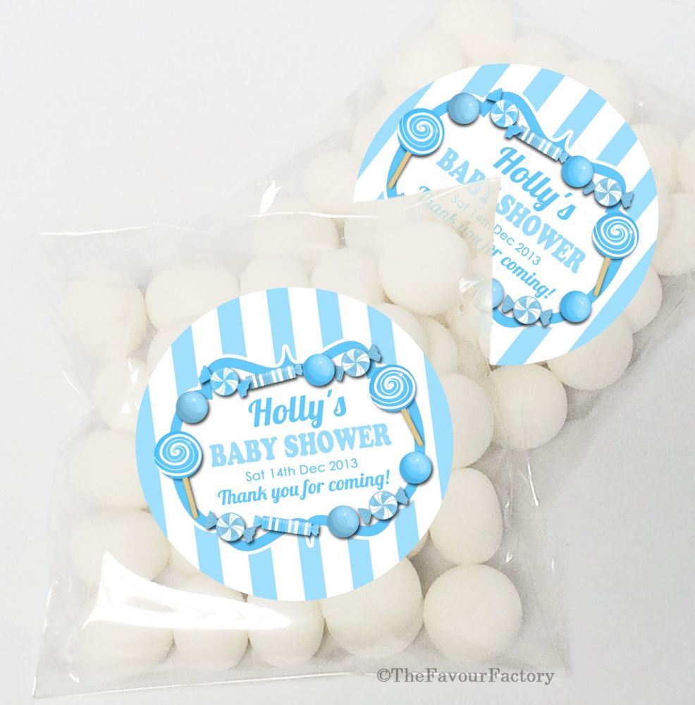 Candy Theme in Blue BABY SHOWER Party Personalised favours KITS x12