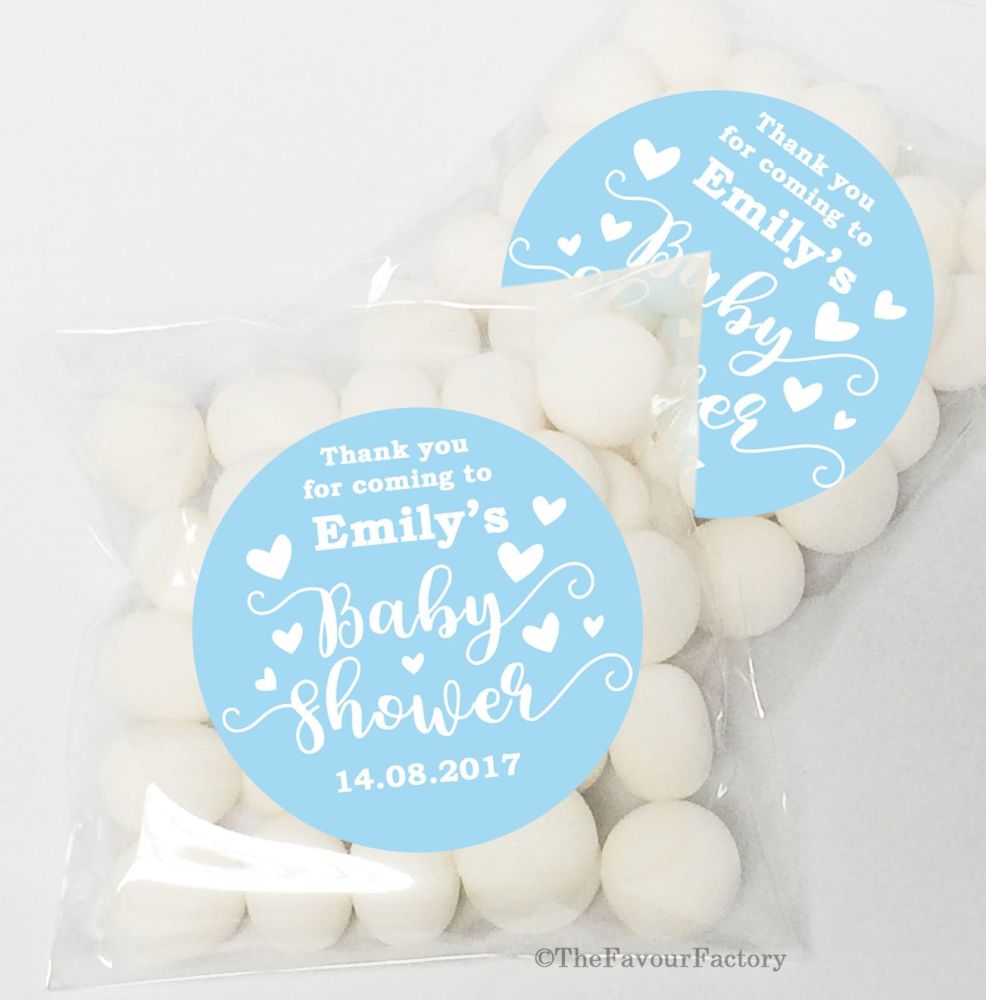 Love Hearts Blue BABY SHOWER Party Personalised favours KITS x12