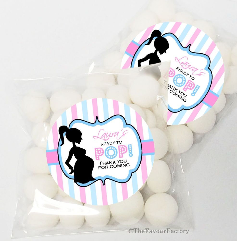 Ready to Pop Pink Blue BABY SHOWER Party Personalised favours KITS x12