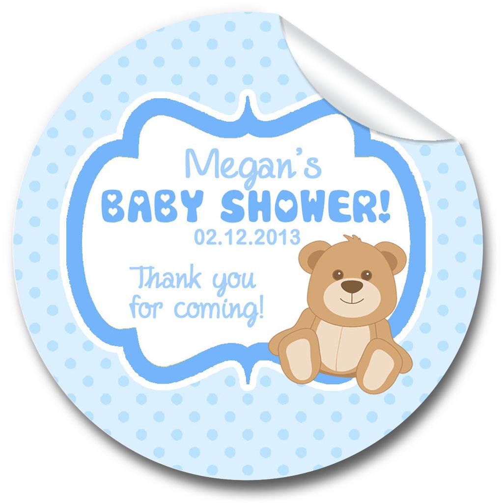 Bear Blue Baby Shower Party Favours Stickers, Personalised 1xA4 sheet